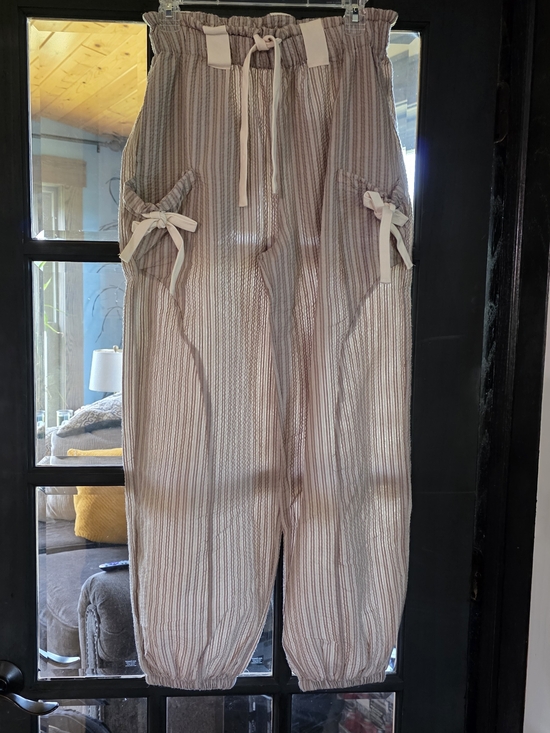 Serendipity boutique Pants - Paperbag Waist Striped Joggers in Blush Cream